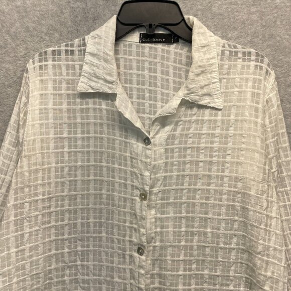 Cut Loose Sheer Top Womens Small White Oversized Lightweight Geometric - Picture 2 of 9